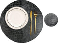 Round Leather Placemats for Round Tables Set of 8, Black Table Place Mats and Coasters, Washable Easy to Care for Indoor Decor 13" Diameter