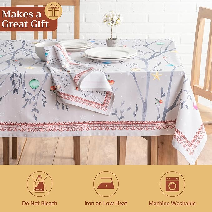 Maison d' Hermine Table Cloth Square Table 100% Cotton 60 x 60 Inches Fall Tablecloth Reusable Everyday Use for Thanksgiving Christmas Decorations Dining Farmhouse Party (Fairy Christmas)