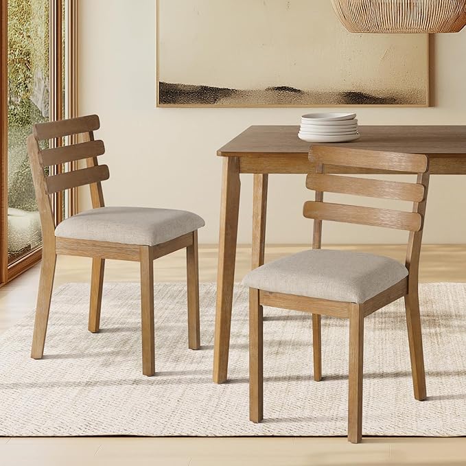 Modern Dining Table Set for 4, Wooden Farmhouse Dining Roon Table and Solid Wood Chairs, 7-Piece Dining Set for Home, Kitchen, Dining Room, 6 Upholstered Chairs, Solid Wood Legs