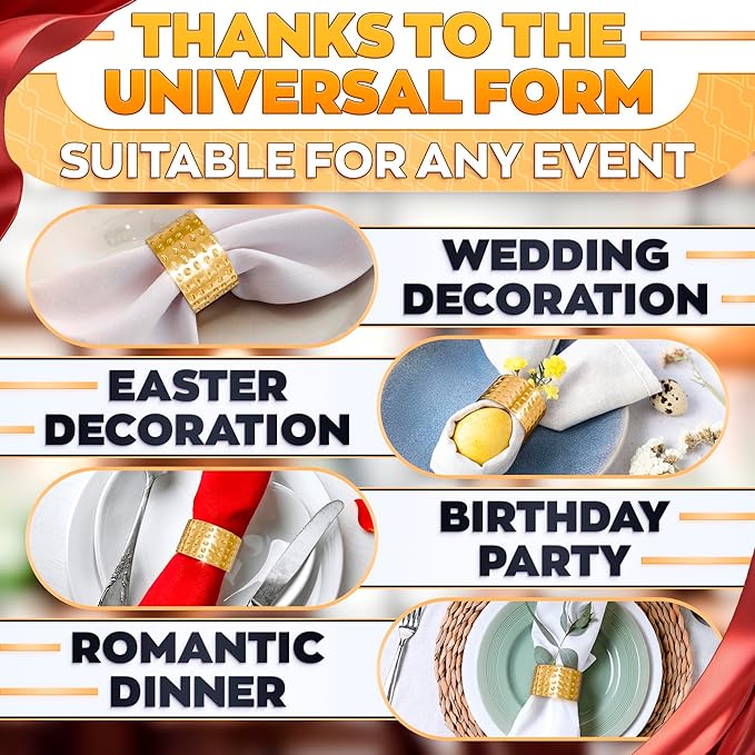 20 Pcs Gold Napkin Rings Set - Napkin Rings Hammered Metal Finish - 1.8x1.1 Sturdy & Reusable, Great for Large Events, Banquets, Weddings & Holiday Dining, Gift Giving & Elegant Valentine Table Decor