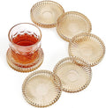 Vintage Glass Coasters, GOH DODD Set of 6 Crystal Coasters Tabletop Protection for Drinks, Home Decor, Kitchen, Living Room, Patio, Wedding, Party, Housewarming Gifts, Amber