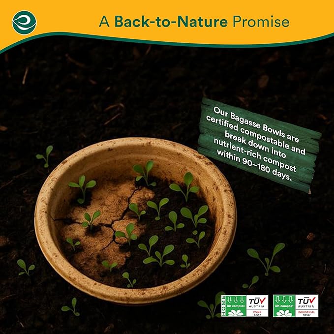 ECO SOUL 100% Compostable 32 Oz Soup Bowls [100-Pack] Disposable Sturdy Bowls I Heavy Duty Paper Bowl I Eco-Friendly Salad Bowl I Biodegradable Large