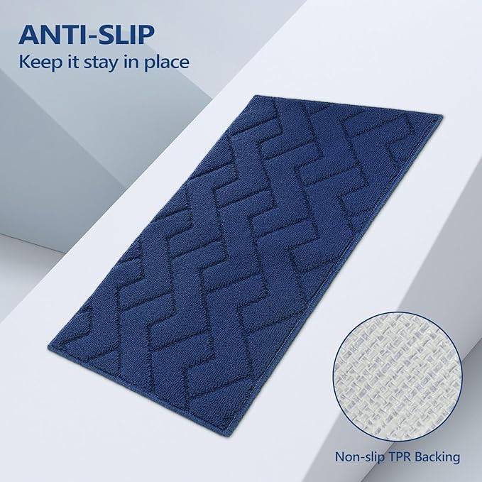 hicorfe Kitchen Runner Rug and Mats Sets,2 Pieces Super Absorbent Polypropylene Non-Slip Rug,Soft Comfort Floor Mat,Washable for Kitchen,Hallway,Office,Sink,Laundry(20" x 32"+20" x 59",Navy Blue)