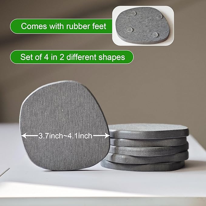 Diatomaceous Earth Coasters Set of 4 for Drinks, Moisture Water Absorbent Stone Coasters for Table Desk at Work, Water Absorbing Instant Drying Diatomite, Modern Deep Grey
