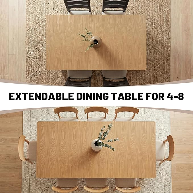 HNY Extendable Wood Dining Table for 4-8, 71" Inch Modern Rectangular Kitchen Tables with Wooden Base Farmhouse Dinner Table for Dining Room, Living Room, Home, Natural Oak
