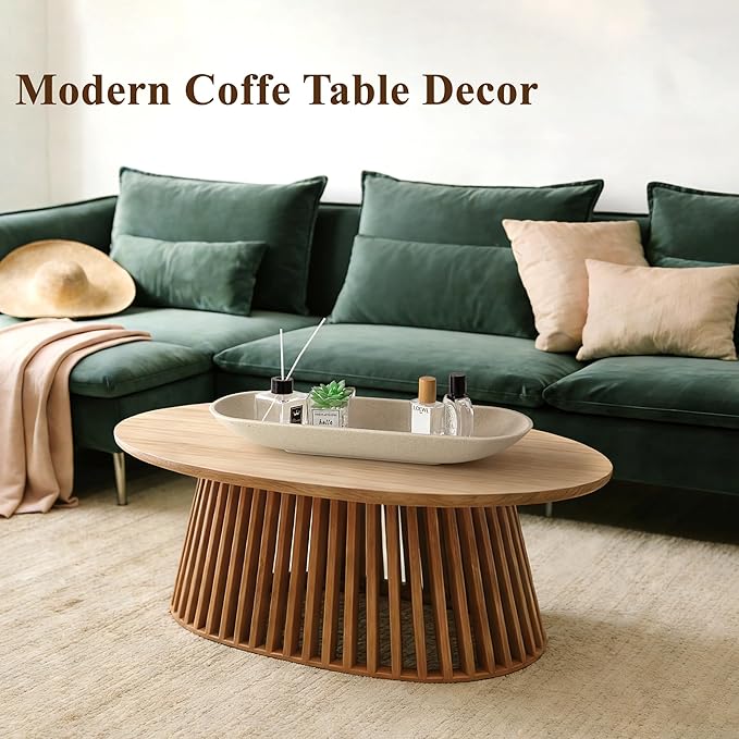 Enhanced Long Large Decorative Bowl for Home Decor - Long Dough Bowl for Table Centerpieces 17.72"W x 2.24"H - Beige Minimalist Design Dough Decor Bowl for Coffee Table, Dining Table Centerpiece
