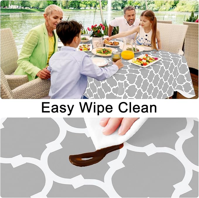 Smiry Square Table Cloth, Waterproof Vinyl Tablecloth with Flannel Backing for Square Tables, Wipeable Spillproof Plastic Tablecloths for Dining, Camping, Indoor and Outdoor (54"x54", Light Grey)