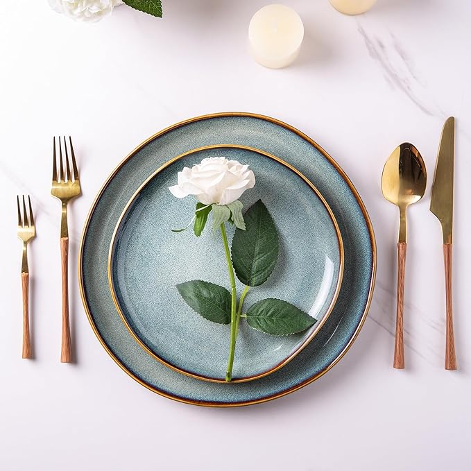 AmorArc Ceramic Dinnerware Sets,Handmade Reactive Glaze Stoneware Plates and Bowls Sets with Mugs,Highly Scratch Resistant | Dishwasher & Microwave Safe Dishes Set,Service for 4(16 Pcs)