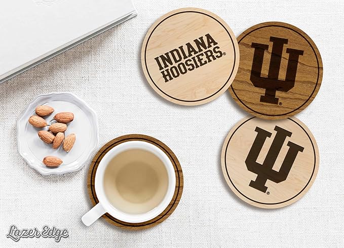 LazerEdge Indiana Hoosiers Wooden Coaster Set - Maple Wood - Officially Licensed Product - 4-Pack