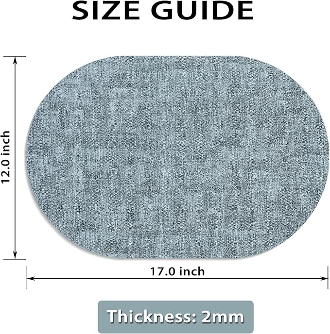 Placemats for Dining Table Set of 6 Non-Slip, Heat Resistant Oval Leather Placemat Double Layer, Waterproof Table Mats Easy to Clean for Kitchen Dining Room, Light Blue