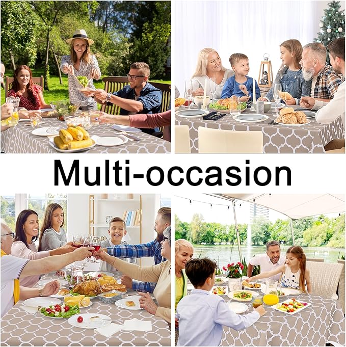 Smiry Rectangle Table Cloth, Waterproof Vinyl Tablecloths with Flannel Backing for Rectangle Tables, Wipeable Spillproof Plastic Tablecloth for Dining, Camping, Indoor and Outdoor (54"x120", Khaki)