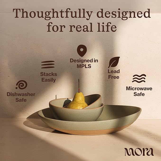 MORA Mega and Giant Serving Dishes Set of 2, 16 inch and 14 inch Ceramic Pottery Oval Platters - Microwave, Oven and Dishwasher Safe - Peppercorn & Terracotta