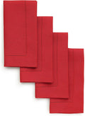 Solino Home Red Linen Napkins Set of 4-100% Pure Linen Hemstitch Dinner Napkins 20 x 20 Inch for Valentines, Winter - Classic Hemstitch