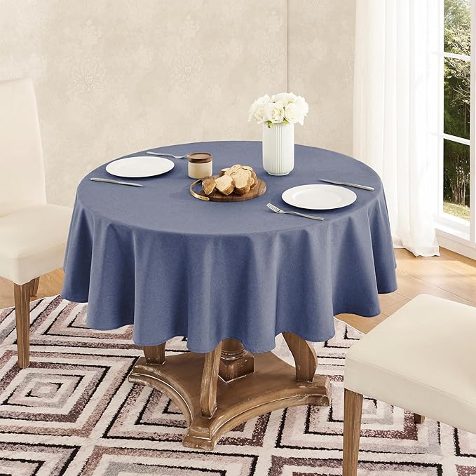 Tablecloth Linen Textured Waterproof & Stain Resistant Table Cloth Wrinkle Free Decorative Fabric Farmhouse Table Cover for Dining/Party/Buffet/Wedding, 60 x 60 Inch, Demin Blue