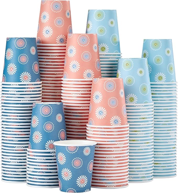 SIUQ [600 Pack 5 oz Paper Cups, Disposable Bathroom Cups, Small Mouthwash Cups, Hot/Cold Beverage Drinking Mini Cup for Party, Picnic, BBQ, Travel (Daisy)
