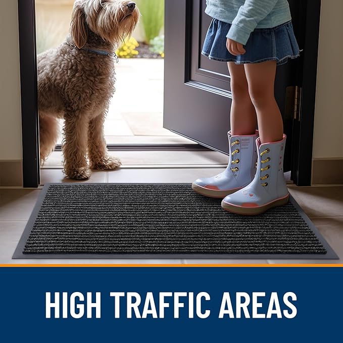OLANLY Front Door Mat Indoor Outdoor Entrance, Waterproof Heavy Duty Doormat, Fade Resistant, Low Profile, Easy Clean Patio Porch Welcome Floor Mats for Entry, 59x30, Off-Black