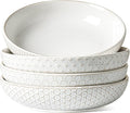 LE TAUCI Pasta Bowls 42oz, Large Salad Bowl, Ceramic Embossment Stoneware Serving Plate for Fruits, Noodle, Dinner, House-warming Wedding Present - 9 Inch, Set of 4, Arctic White