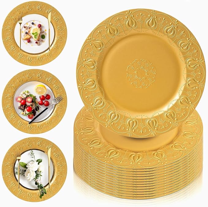 PROY 100 Pcs Gold Charger Plates Bulk, Premium Gold Chargers for Dinner Plates, Table Chargers for Table Setting, Wedding