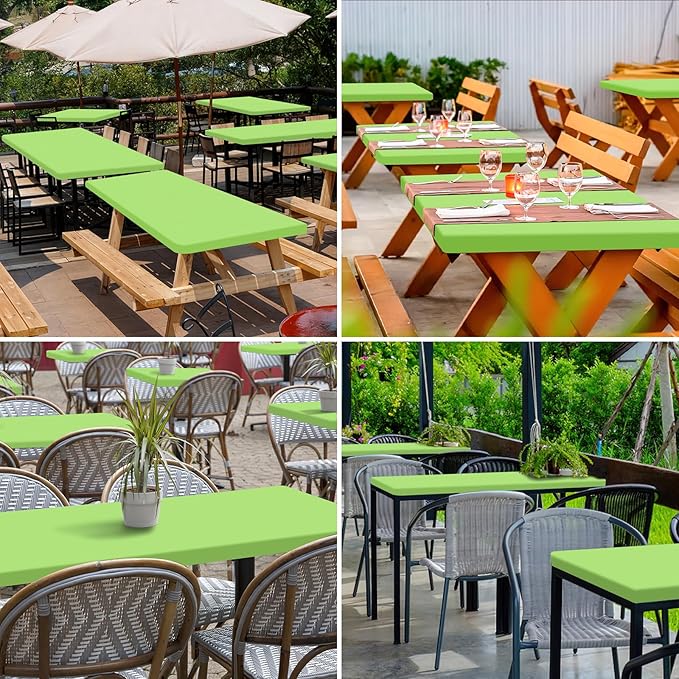 homing 2 Pack Rectangle Table Cloth, Elastic Fitted Fabric Tablecloth Fits for 6 Foot Folding Tables, Washable Table Cover for Picnic, Camping, Indoor & Outdoor (Lime Green, 30" x 72")