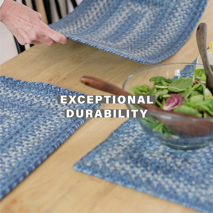 Homespice Denim Jute Braided Placemats, Country Coastal Decor, Set of 4, Blue 13x19 Oval Table Mats - Vibrant Colors, Durable, Easy to Clean and Protects Furniture