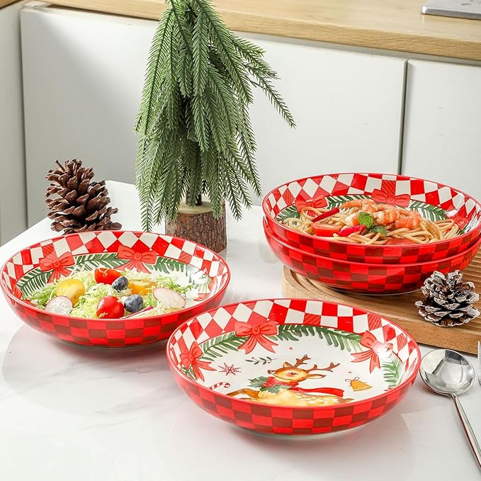 glowworm Pasta Bowls, 38 Oz Ceramic Salad Bowls Set of 4, Serving Bowls for Ramen, Fruit, Dishwasher & Microwave Safe