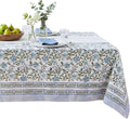 ATOSII Mahoka Blue 100% Cotton Rectangle Summer Tablecloth, Handblock Floral Linen Table Cloth for Kitchen Dining Table I Parties Weddings Outdoors Home Decor 72 X 120 Inches I 10 Seater