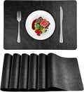 Faux Leather Placemats Set of 6, Washable Place Mats, Wipeable Waterproof Oil-Proof Heat Resistant Table Mats, Non-Slip Vinyl Placemats Rectangular Place Mat for Table Indoor Outdoor (Black)