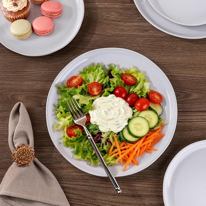 AmorArc Ceramic Dinnerware Sets for 8, 24 Pieces Handpainted Plates and Bowls Set with Rustic Terracotta Underside, Scratch Resistant Stoneware Dishes Set, Dishwasher & Microwave Safe, White