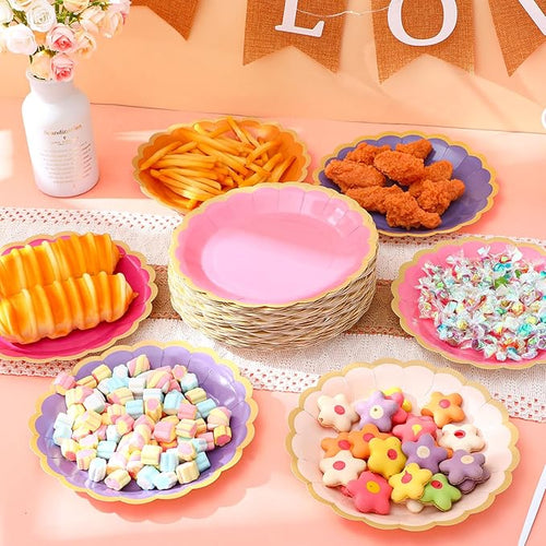 48 Pcs Purple Sun Paper Plates 9 Inch Gradient Scalloped Paper Plates Disposable Dinner Dessert for Birthday Wedding Bridal Party Supplies, 6 Colors