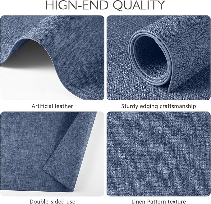 Faux Leather Placemats Set of 8 Washable PU Table mats for Kitchen Table - Heat Resistant, Waterproof, Easy Clean, Anti Slip 11.8" x 17" (Dark Blue-8 Pack)