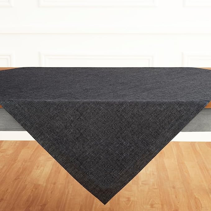 Solino Home Linen Square Tablecloth 52 x 52 Inch - 100% Pure Linen Charcoal Grey Table Throw - Athena, Machine Washable Tablecloth for Winter, Spring
