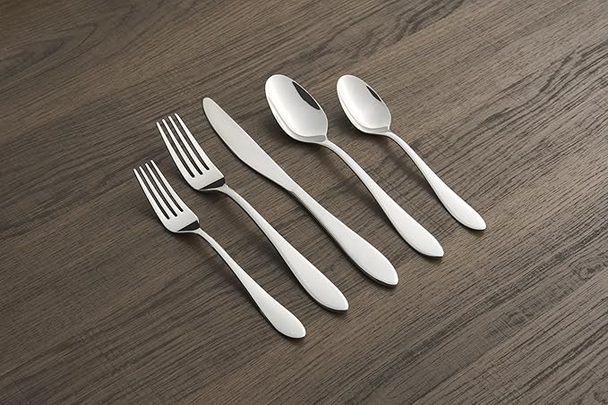 Cambridge Silverware Set, Delia Mirror 72-Piece Flatware Set, Service for 14, Made of 18/0 Stainless Steel, Dishwasher Safe, Knives Spoons and Forks, Home and Kitchen, Utensils Set (Silver, 72 Piece)