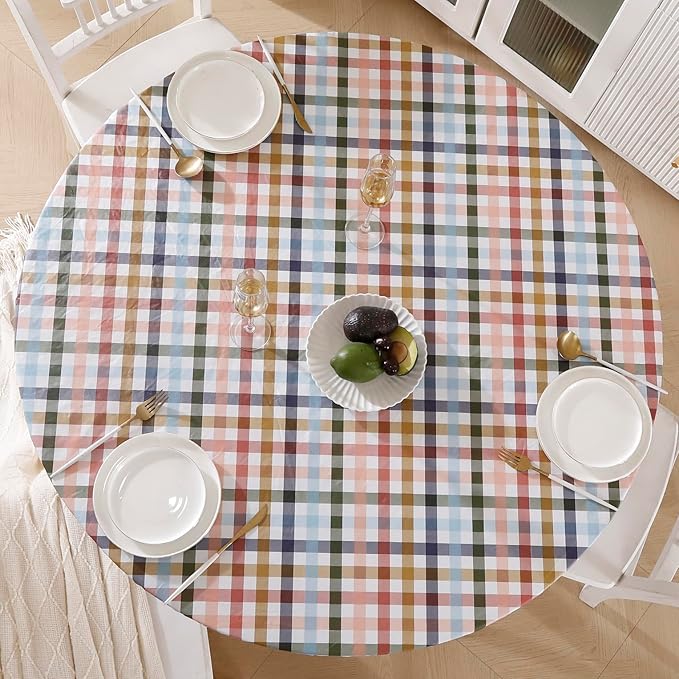Walrus Round Vinyl Fitted Tablecloth with Flannel Backing Elastic Edge Design Table Cover Waterproof Oil-Proof PVC Table Cloth Stain-Resistant Best for 32"-36" Round