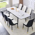 Extendable Dining Table Set for 8, 55'' to 78.8'' Rectangular Thickened Sintered Stone Kitchen Table with 8 Upholstered Chairs, Modern Space Saving 9-Piece Dinner Table Set