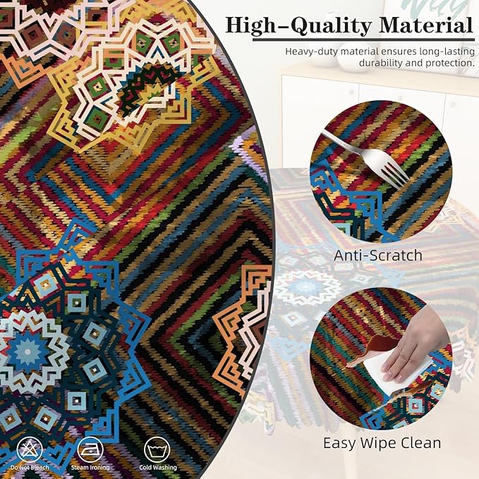 Laeacco 48 Inch Colorful Patchwork Round Tablecloth Woven Flowers Geometric Abstract Art Print Table Cloth Washable Waterproof Wrinkle Free Table Cover for Kitchen Dining Picnic Party Decoration