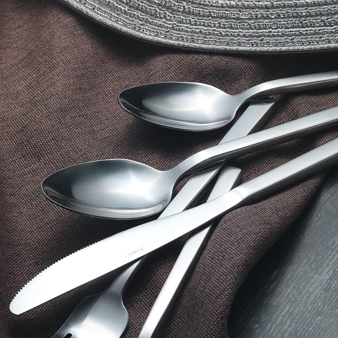 Alata Cube Matte Satin&Cube Black 20-Piece Forged Silverware Set Stainless Steel Flatware Set