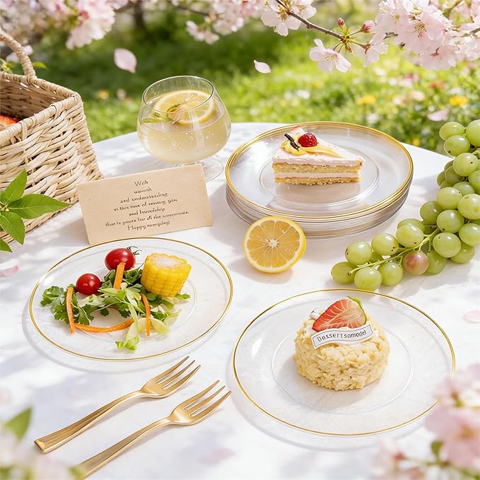 Festiva 200Pcs Clear Plastic Dessert Plates Disposable 6.3" with Plastic Forks 5" - Small Clear Plates-Dessert/Cake/Appetizer Plates for Birthday/Easter Party & Wedding - Serve for 100Guests