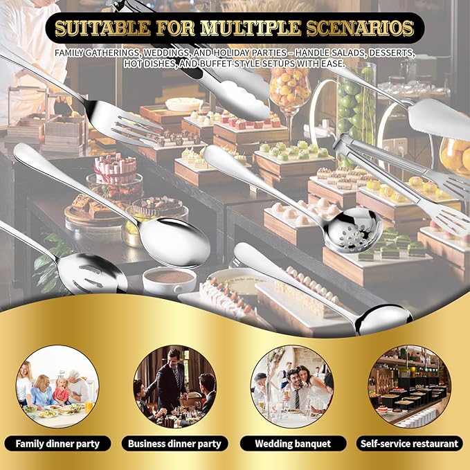 30pcs Stainless Steel Serving Utensils Set for Parties& Buffets, Catering, Banquets, Weddings and Events (Silver)