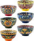 Henten Home 6.5 oz Small Dessert Bowls, Porcelain Boho Snack Bowl Set of 6 - Ceramic Colorful Bowls for Salsa, Dipping, Sauce, Decorative, Microwave & Dishwasher Safe