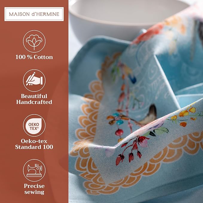 Maison d' Hermine Cloth Napkins Set of 4 100% Cotton Everyday Reusable Square Napkins Cloth Washable Dinner Party Wedding Restaurant Valentines Day Decorations Spring/Summer (Ibiza - Blue, 20" x 20")