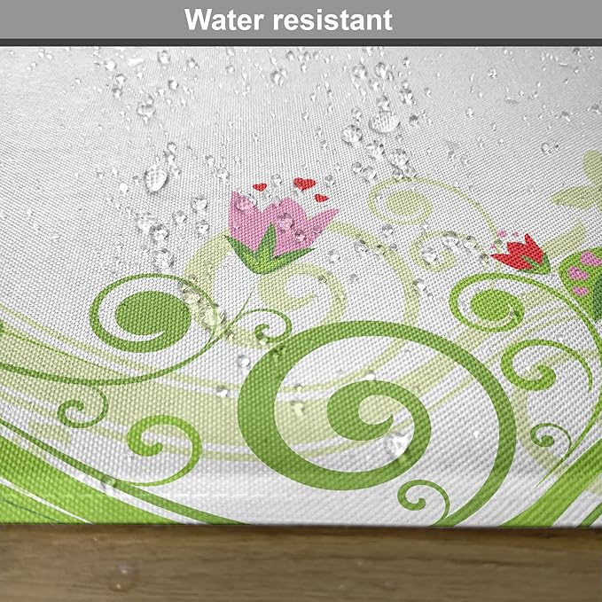 Ambesonne Green Flower Place Mats Set of 4, Blossoming Abstract Elements Swirls Springtime Foliage Illustration, Washable Fabric Placemats for Dining Room Kitchen Table Decor, Lime Green Pink Red