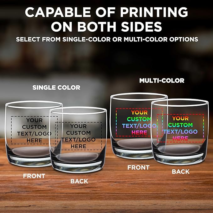 DISCOUNT PROMOS Custom Whiskey Glasses 10 oz Set of 10/50/100, Personalized Bulk Pack - Heavy Base Old Fashioned Glass, Perfect for Scotch, Bourbon, Whiskey, Cocktail - Black Bottom Color