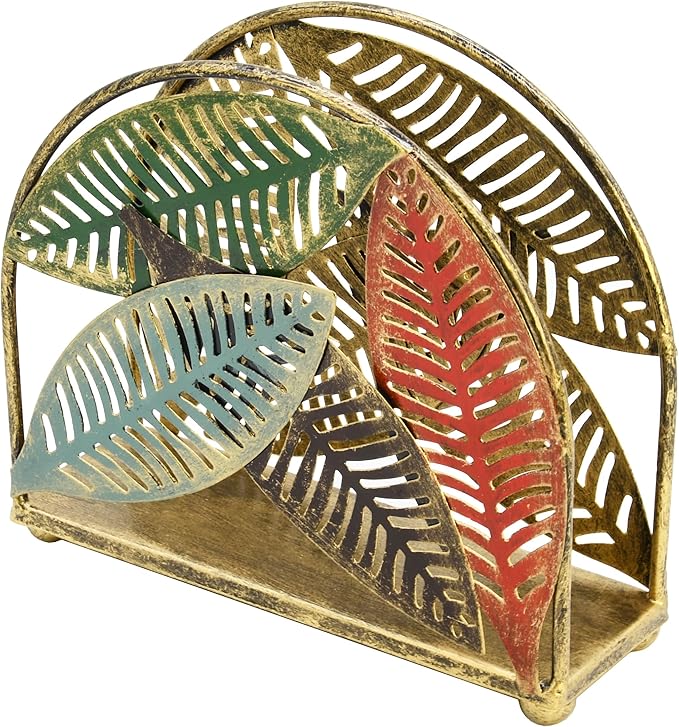 Modern Metal Napkin Holder for Dining Table, Upright Napkin Storage for Kitchen & Countertop, Multiple Color Leaves Tabletop Napkin Organizer & Letter Holder for Western Restaurant Coffee Shop