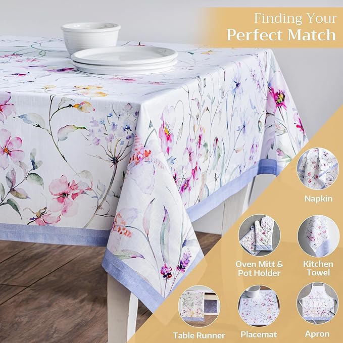 Maison d' Hermine Table Cloth Rectangle Table 100% Cotton 70 x 108 Inches Tablecloth Reusable Decorative for Dining Room Farmhouse Home Valentines Day Decorations Spring Summer - Summer Floral