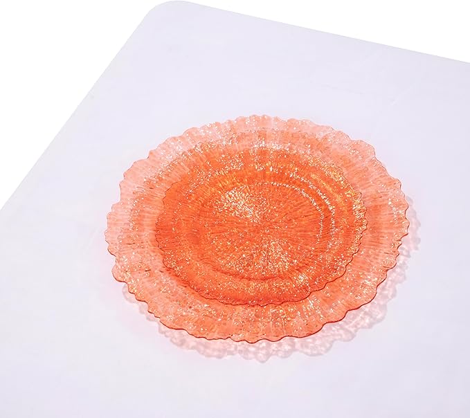 U-QE 60PCS Clear Orange Plates - Reef Orange Plastic Plates Disposable&Reusable - Heavy Duty Plastic Plate Including 30 Dinner Plate 10" & 30 Dessert 7" Perfect for Party