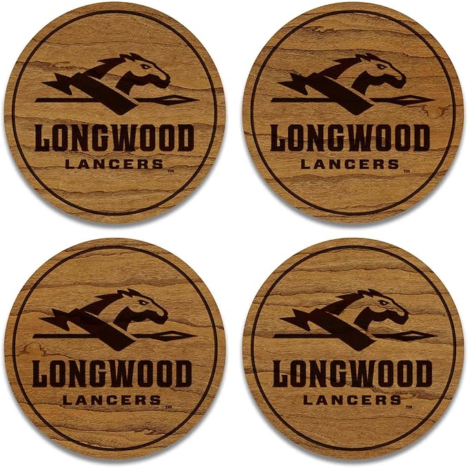 LazerEdge Longwood Lancers Wooden Coaster Set - Cherry Wood - Officially Licensed Product - 4-Pack