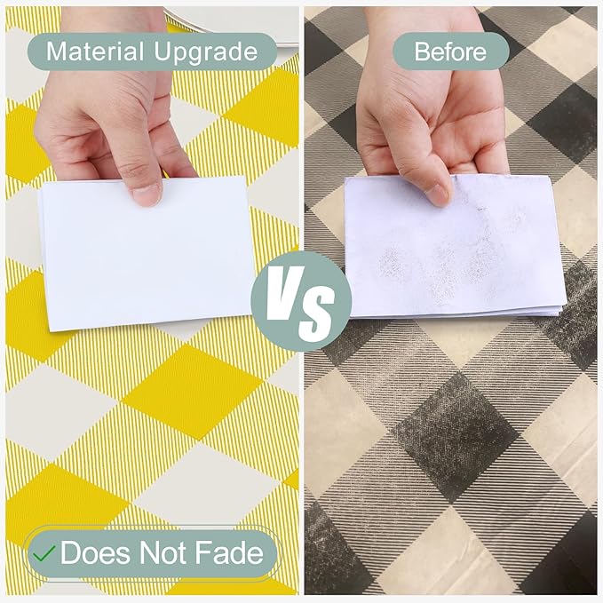 misaya Rectangle Waterproof Vinyl Table Cloth, Buffalo Flannel Backed Tablecloth, Wipeable Plastic Table Cover for Dinner, Kitchen, Outdoor (54" x 78", Yellow and White)