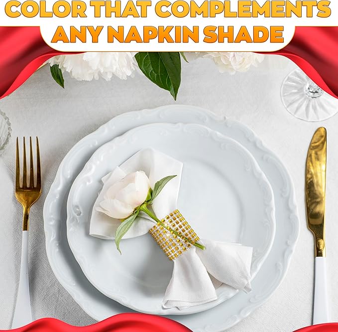 Set of 100 Gold Napkin Rings – Valentine Rhinestone Napkin Ring Holders for Weddings, Parties, Fall Events & Valentine Table Decorations | Durable & Reusable, Great as Elegant Kitchen Gifts for Hosts