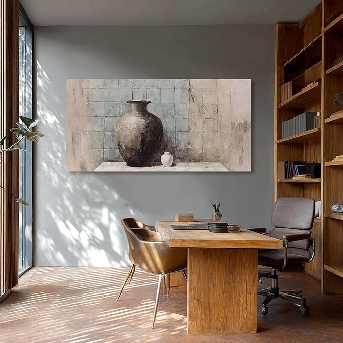 Paintings Home Decor Vintage Wall Decor Wall Decorations Rustic Farmhouse Wall Art Vase Painting Framed Art Abstract Canvas Wall Art for Living Room Bedroom Dining Room Home Office Decor 29"X58"