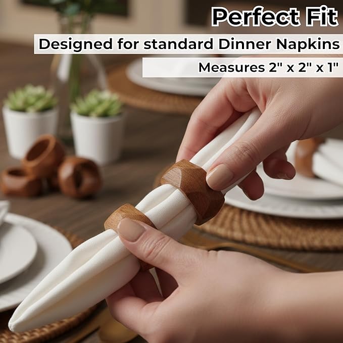CLEENTABLE Wooden Napkin Rings Set of 12 Fall Decor for Home Square Acacia Wood Napkin Holders for Dining Table Wood Napkin Ring Rustic Table Décor for Weddings, Parties, Everyday Use (Brown)